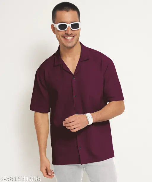 SPITONZY CREATION Men's Solid Regular Spread Collar Purple Shirts