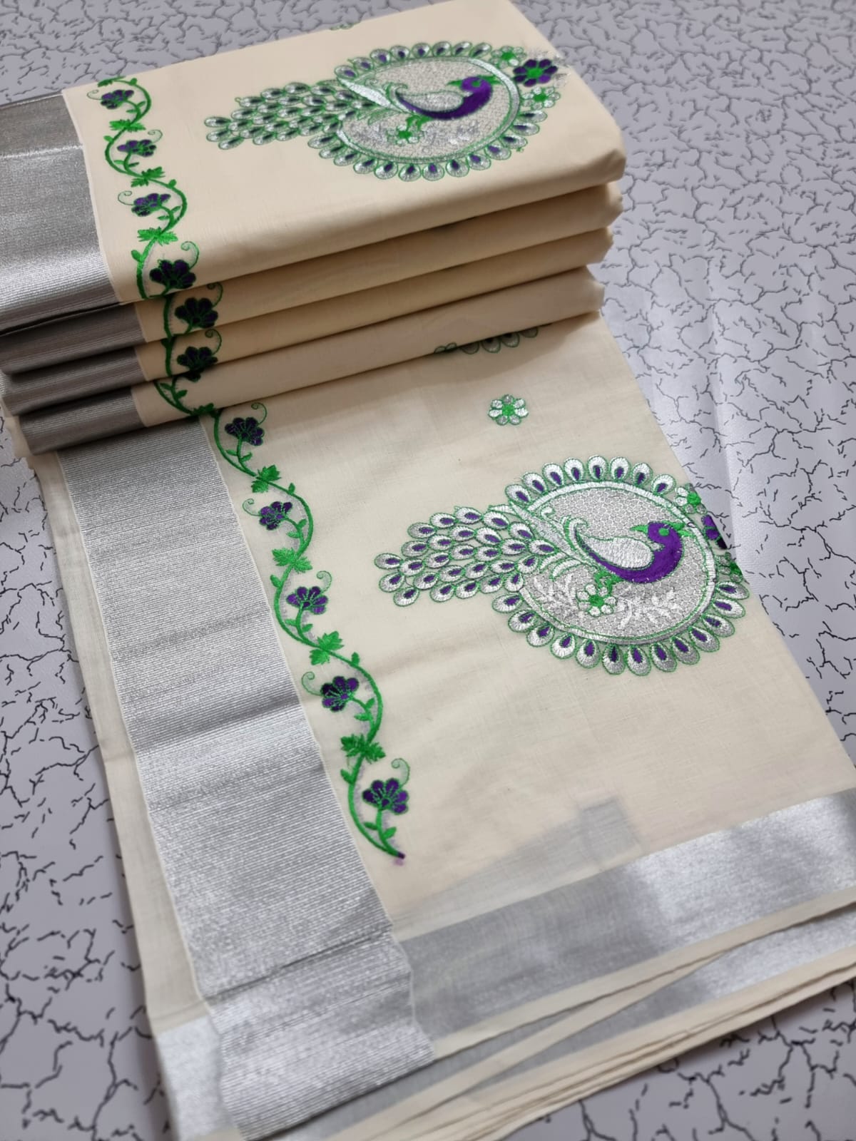 KERALA COTTON SAREE WITH  EMBROIDERY