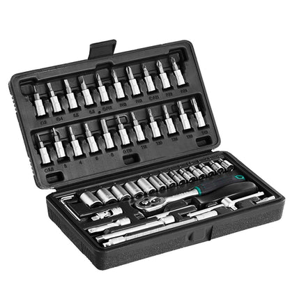 452 -46pcsMetal 1/4" Socket Set (Black, 46pcs) 