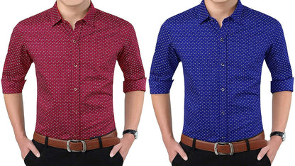 Cotton Printed Slim Fit Full Sleeves Casual Shirt (Pack Of 2)