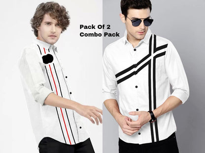 Cotton Stripes Full Sleeves Regular Fit Casual Shirt Pack Of 2